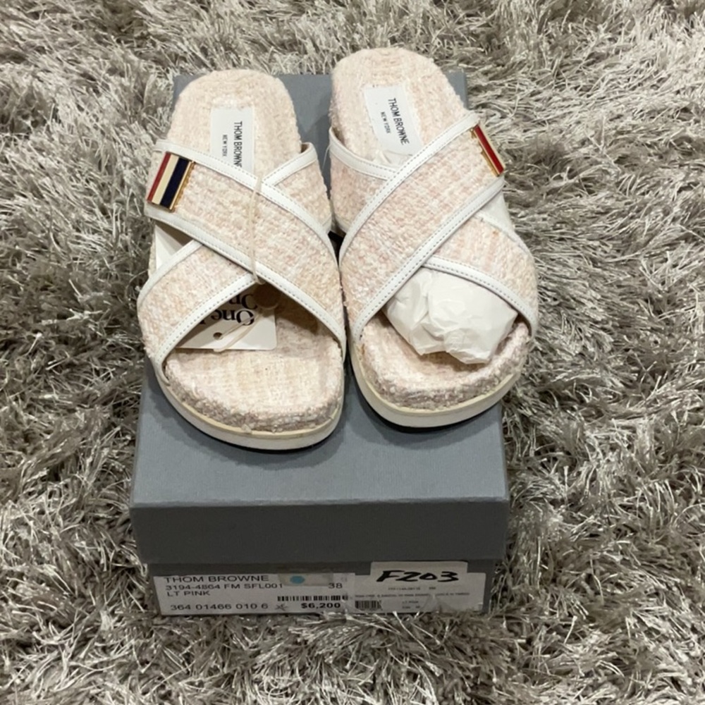 Thom Browne Cream Crossover Sandals